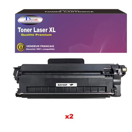 T3AZUR- 2 x Toners compatibles avec brother DCP-L2622DW  DCP-L2627  DCP-L2627DW  TN-2510XL Noir (3 000 pages)
