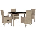 vidaXL Ensemble à manger de jardin avec coussins 5Pièces Beige poly rotin