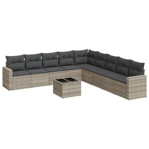 vidaXL Salon de jardin avec coussins 10 Pièces gris clair résine tressée