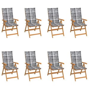 vidaXL Chaises inclinables de jardin et coussins lot de 8 Teck solide