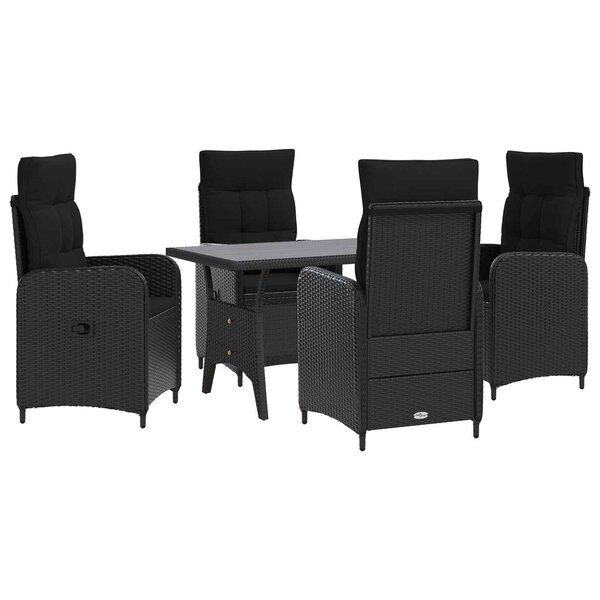 vidaXL Ensemble de repas extérieur 5 Pièces Noir polyrotin