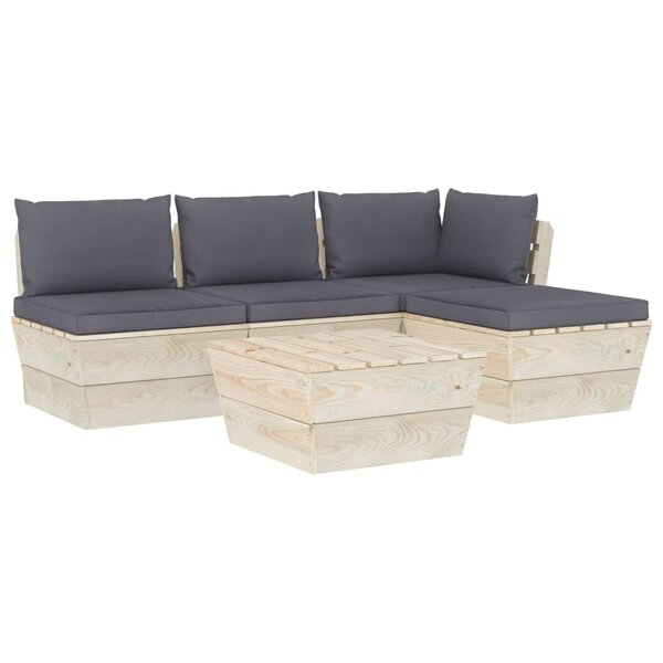 vidaXL Salon de jardin palette 5 Pièces avec coussins Épicéa imprégné