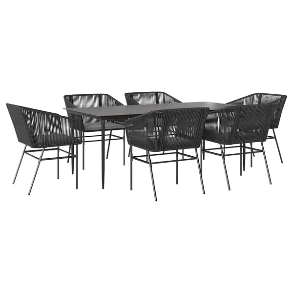vidaXL Ensemble à manger de jardin coussins 7Pièces noir poly rotin verre