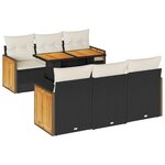 vidaXL Salon de jardin avec coussins 7 Pièces noir résine tressée acacia