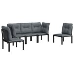 Salon de jardin meuble d'extérieur ensemble de mobilier 5 pièces résine tressée noir et gris 02_0016611