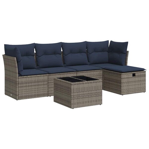 vidaXL Salon de jardin 6 Pièces avec coussins gris résine tressée