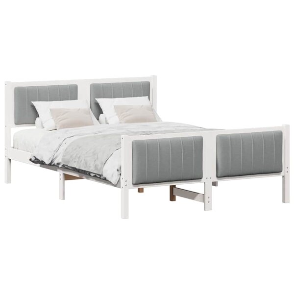 vidaXL Cadre de lit avec tête de lit Blanc et gris clair 135 x 190 cm