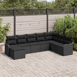 vidaXL Ensemble de canapé de jardin avec coussin 8 Pièces Noir Poly rotin