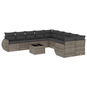 vidaXL Salon de jardin 11 Pièces avec coussins gris résine tressée