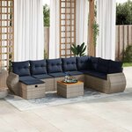 vidaXL Salon de jardin 9 Pièces avec coussins gris résine tressée