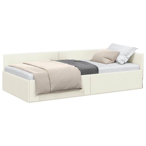 vidaXL Cadre de lit d'angle avec tête de lit Crème 90 cm x 200 cm