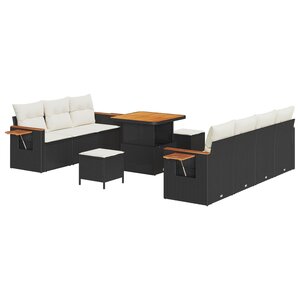 vidaXL Ensemble de canapé de jardin 10 Pièces Noir polyrotin