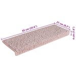 vidaXL Tapis d'escalier 15 pièces 65 x 21 x 4 cm Rose clair Bord rectangulaire