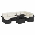 vidaXL Ensemble de canapé de jardin avec coussin 9 Pièces Noir Poly rotin