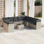 vidaXL Salon de jardin avec coussins 12 Pièces gris clair résine tressée