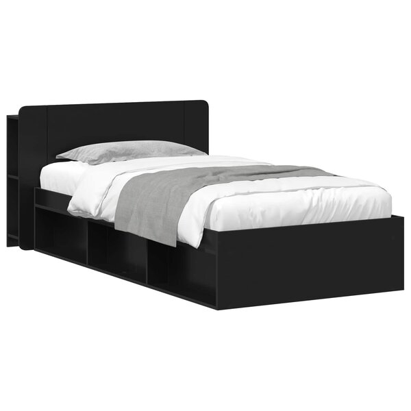vidaXL Cadre de lit avec rangement Noir 90 x 190 cm Bois d'ingénierie