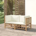 vidaXL Canapés d'angle de jardin avec coussins blanc crème 2Pièces bambou