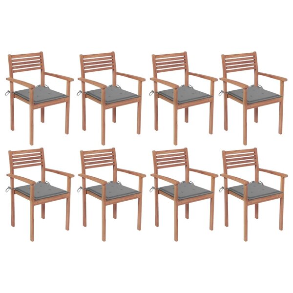 vidaXL Chaises de jardin empilables avec coussins lot de 8 Teck solide