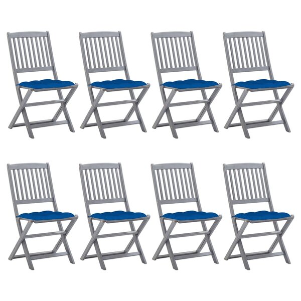 vidaXL Chaises pliables d'extérieur lot de 8 et coussins Bois d'acacia