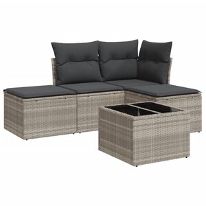 vidaXL Salon de jardin 5 Pièces avec coussins gris clair résine tressée