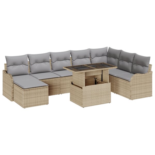 Ensemble de 9 Pièces de Canapé de Jardin avec Coussins Beige Poly Rattan