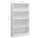 vidaXL Bibliothèque à 4 niveaux Blanc brillant Bois d’ingénierie