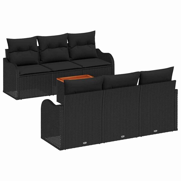 vidaXL Ensemble de canapé de jardin avec coussin 7 Pièces Noir polyrotin