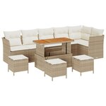 Ensemble de canapés de jardin 10 pièces vidaXL avec coussins Beige Poly Rotin Acacia
