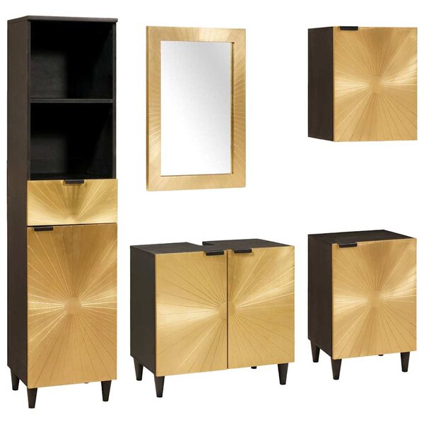 vidaXL Ensembles de mobilier de salle de bain 5 Pièces Noir et or