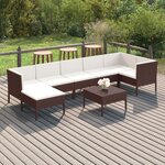vidaXL Salon de jardin 8 Pièces avec coussins résine tressée marron