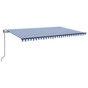 vidaXL Auvent automatique capteur de vent/LED 500x300 cm Bleu et blanc