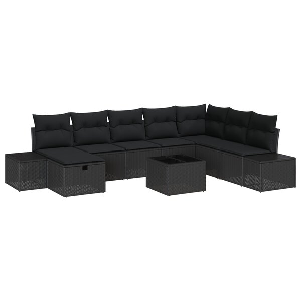 vidaXL Ensemble de canapé de jardin 9 pièces noir en poly rattan