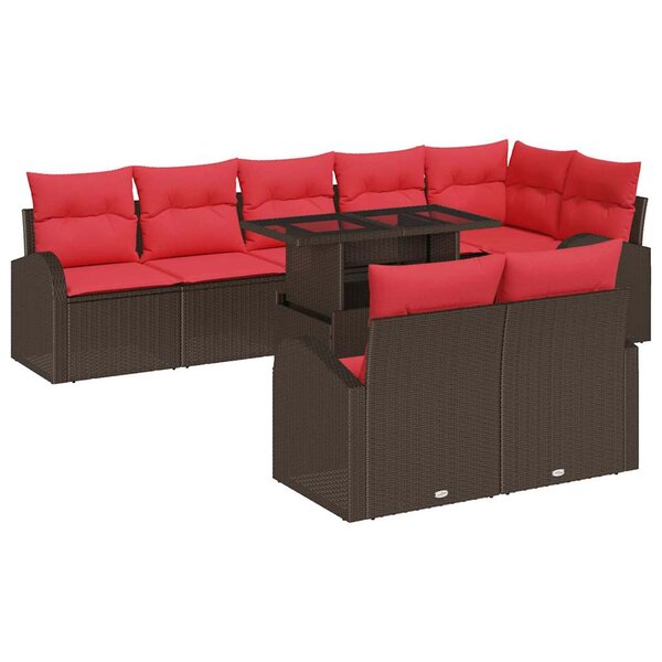 vidaXL Ensemble de canapé de jardin 9 Pièces Marron et rouge polyrotin