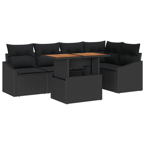 vidaXL Set de jardin 6 pièces avec des coussins en rotin noir et acacia