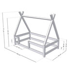 Lit Tipi enfant avec barrière bois massif naturel 90 x 190 cm