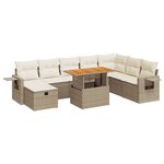 vidaXL Salon de jardin avec coussins 9 Pièces beige résine tressée acacia