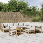 vidaXL Salon de jardin 12 Pièces avec coussins gris clair bambou