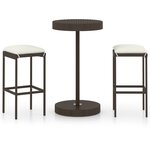 vidaXL Ensemble de bar de jardin 3Pièces coussins Résine tressée Marron