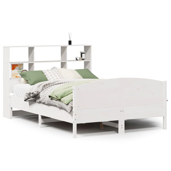 vidaXL Lit bibliothèque sans matelas blanc 120x190 cm bois pin massif