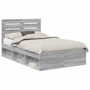 vidaXL Cadre de lit Gris Sonoma 135 x 190 cm Pin massif