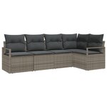Ensemble de Canapé de Jardin 5 Pièces avec Coussins Gris en Poly Rattan