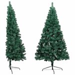 vidaXL Demi-arbre de Noël artificiel pré-éclairé et boules vert 150 cm