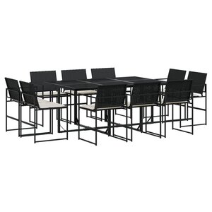 vidaXL Ensemble à manger de jardin 11 Pièces coussins noir résine tressée
