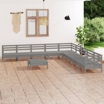 vidaXL Salon de jardin 10 Pièces Bois de pin massif Gris