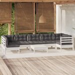 vidaXL Salon de jardin 8 Pièces avec coussins blanc bois de pin