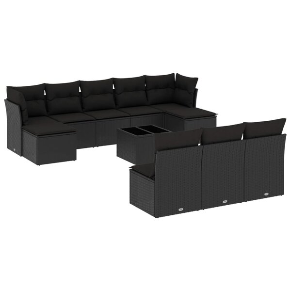 vidaXL Salon de jardin 11 Pièces avec coussins noir résine tressée