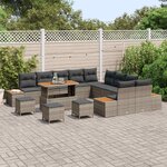 vidaXL Ensemble de canapé de jardin avec coussin 14 Pièces Gris