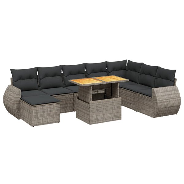 vidaXL Salon de jardin 9 Pièces avec coussins gris résine tressée