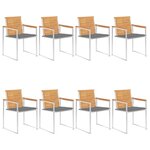 vidaXL Chaises de jardin 8 Pièces avec coussins Bois de teck massif