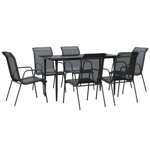 vidaXL Ensemble à manger de jardin 7 Pièces noir textilène et acier